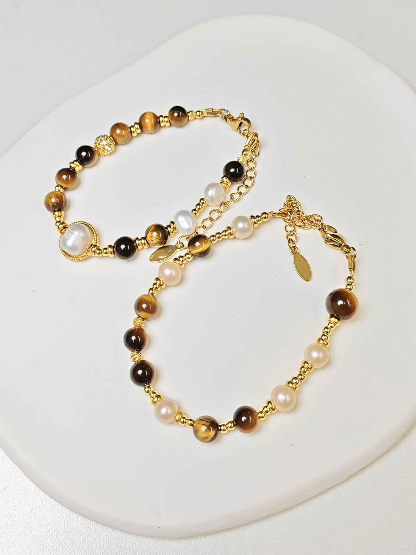 Lustre Ray - Yellow Tiger Eye with Pearl Bracelet
