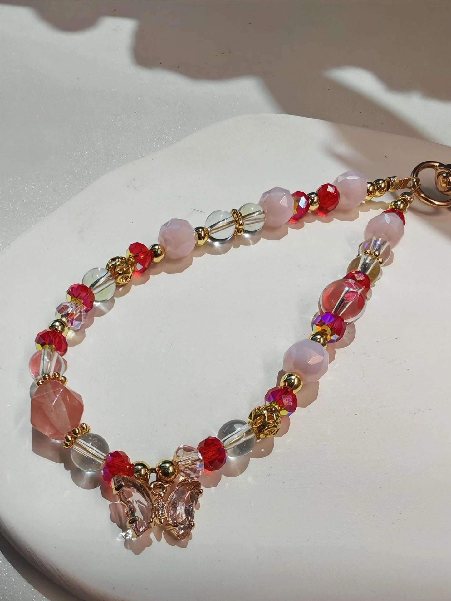 Red Dew - Watermelon Chalcedony + Clear Quartz Charm