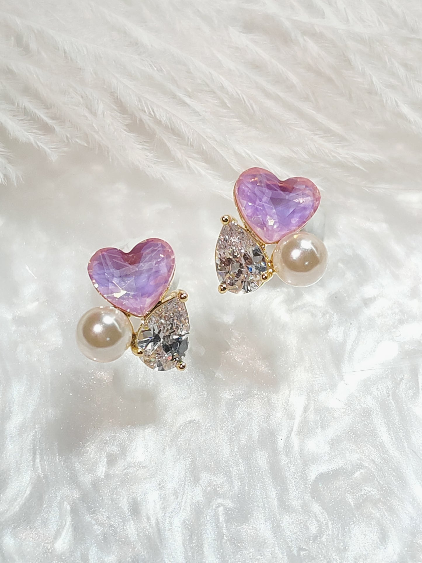 S925 - Pearly Pink Heart Earring