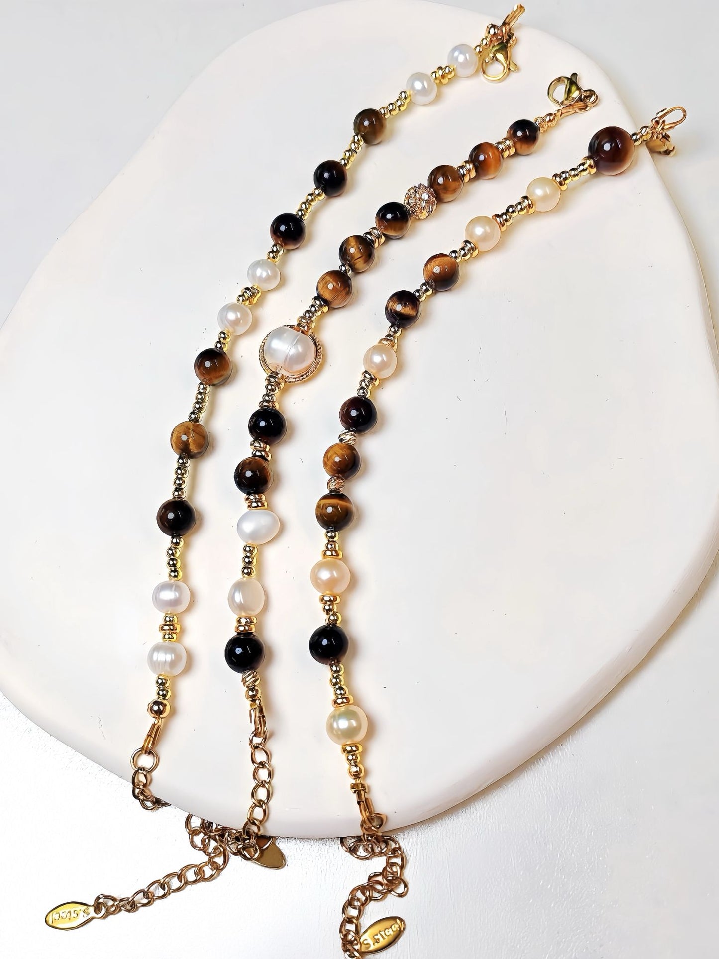 Lustre Ray - Yellow Tiger Eye with Pearl Bracelet
