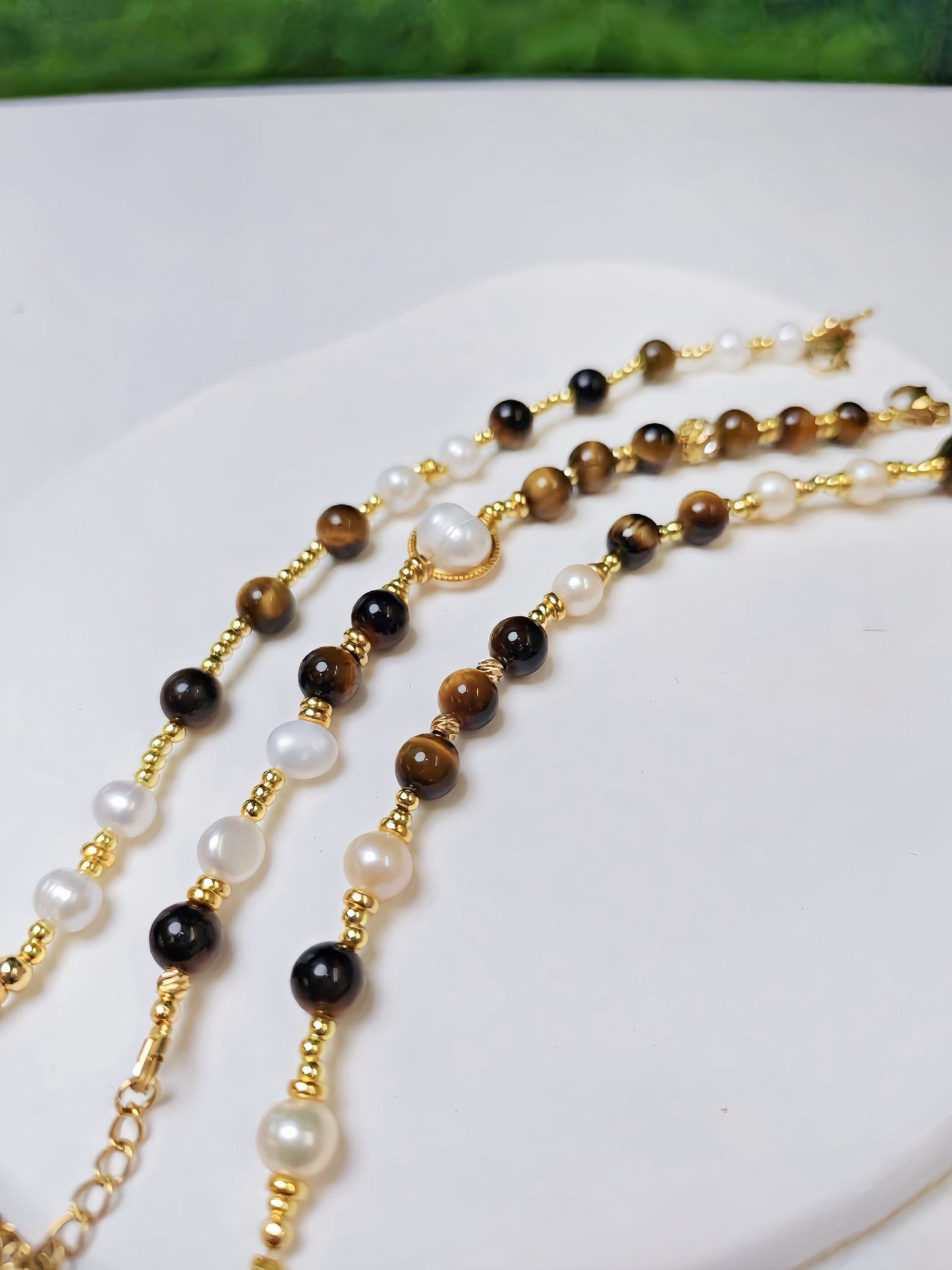 Lustre Ray - Yellow Tiger Eye with Pearl Bracelet
