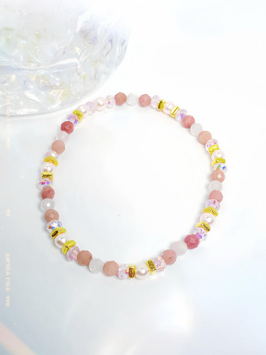 Pink Veil - Rhodonite and Rose quartz crystal bracelet