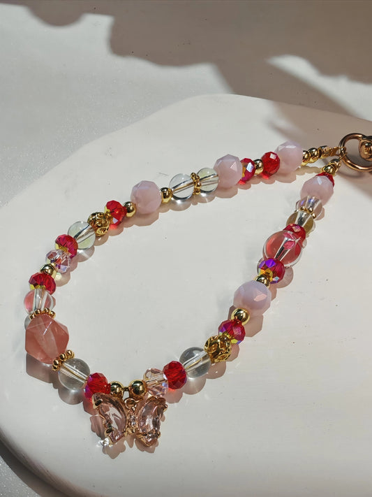 Red Dew - Watermelon Chalcedony + Clear Quartz Charm