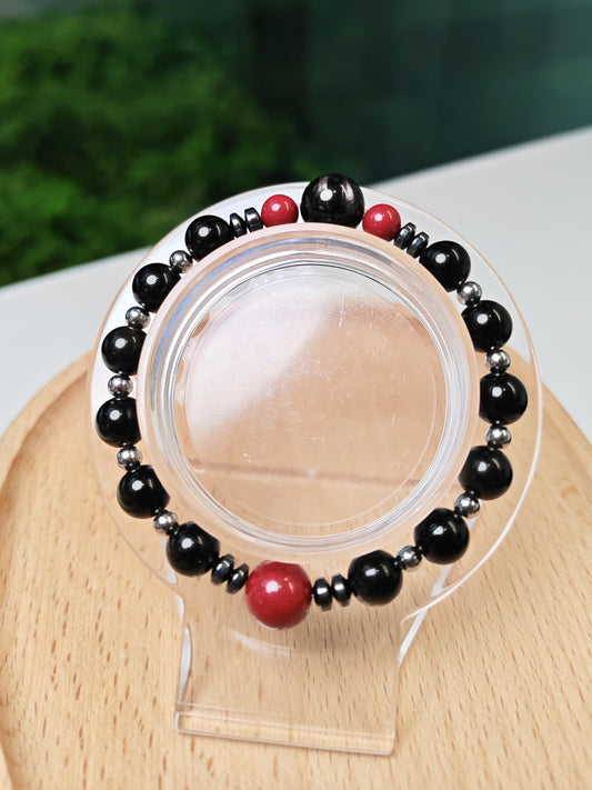 Shadowfire - Black Obsidian + Hypersthene + Cinnabar Bracelet